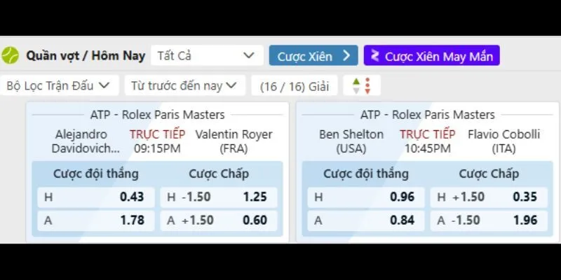 Viva88 cung cấp đa dạng các giải đấu quần vợt